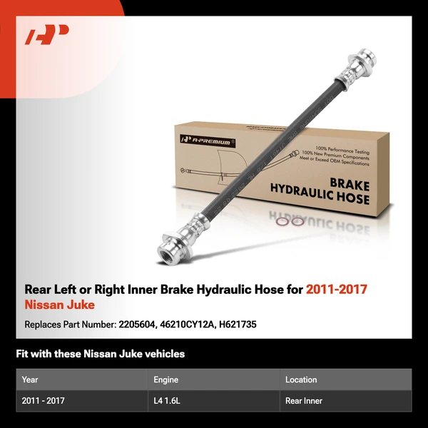 Rear Left or Right Inner Brake Hydraulic Hose for 2011-2017 Nissan Juke