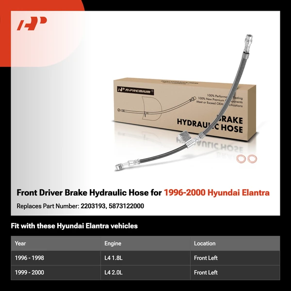 Front Driver Brake Hydraulic Hose for 1996-2000 Hyundai Elantra