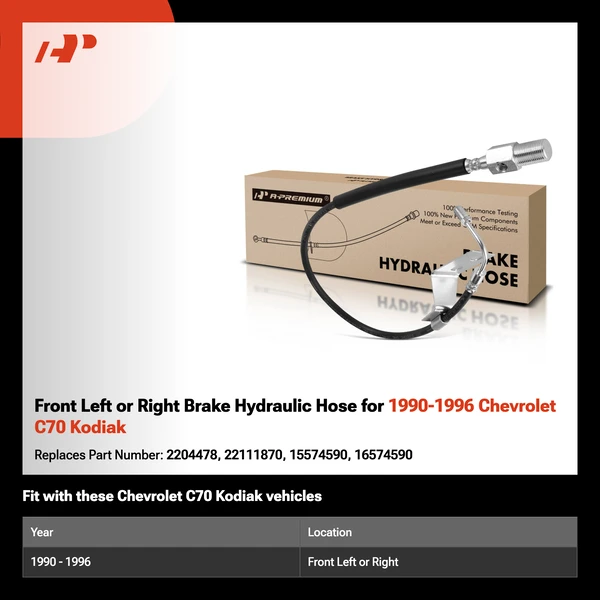 Front Left or Right Brake Hydraulic Hose for 1990-1996 Chevrolet C70 Kodiak