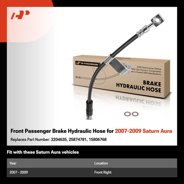 Front Passenger Brake Hydraulic Hose for 2007-2009 Saturn Aura