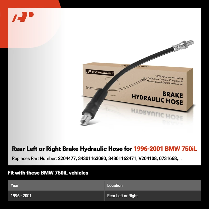 Rear Left or Right Brake Hydraulic Hose for 1996-2001 BMW 750iL
