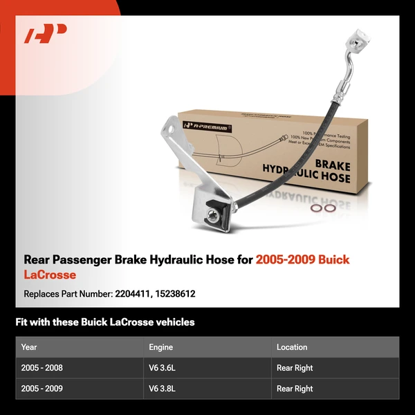 Rear Passenger Brake Hydraulic Hose for 2005-2009 Buick LaCrosse