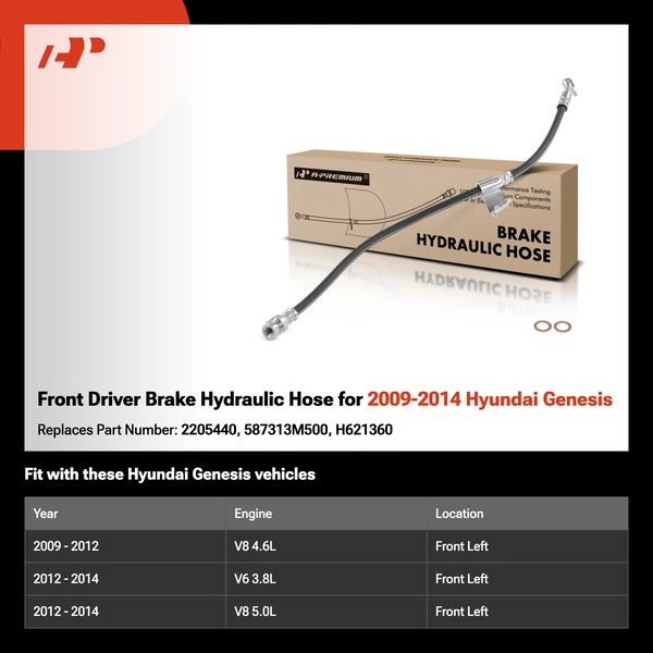 Front Driver Brake Hydraulic Hose for 2009-2014 Hyundai Genesis