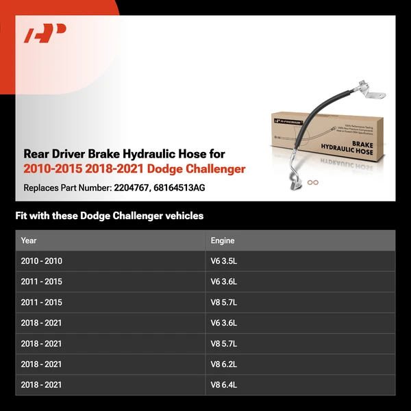 Rear Driver Brake Hydraulic Hose for 2010-2015 2018-2021 Dodge Challenger