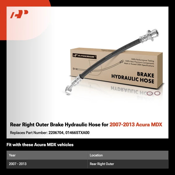 Rear Right Outer Brake Hydraulic Hose for 2007-2013 Acura MDX