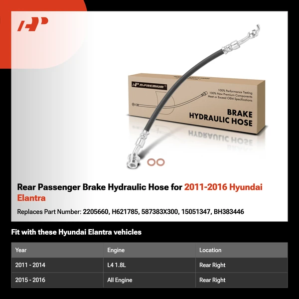 Rear Passenger Brake Hydraulic Hose for 2011-2016 Hyundai Elantra