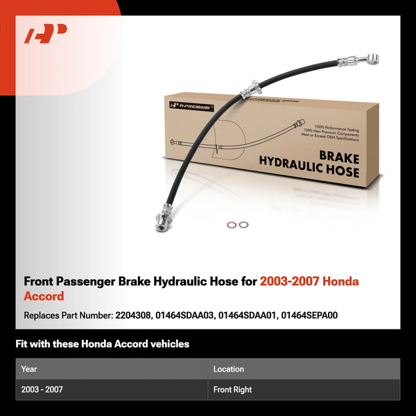 Front Passenger Brake Hydraulic Hose for 2003-2007 Honda Accord