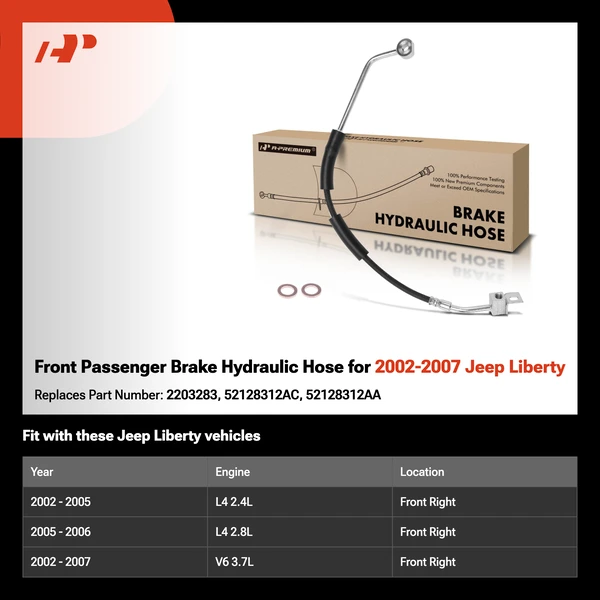 Front Passenger Brake Hydraulic Hose for 2002-2007 Jeep Liberty