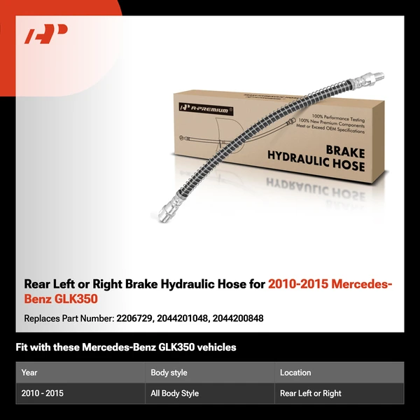 Rear Left or Right Brake Hydraulic Hose for 2010-2015 Mercedes-Benz GLK350