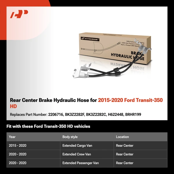 Rear Center Brake Hydraulic Hose for 2015-2020 Ford Transit-350 HD