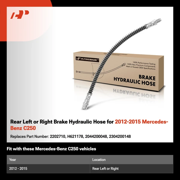 Rear Left or Right Brake Hydraulic Hose for 2012-2015 Mercedes-Benz C250