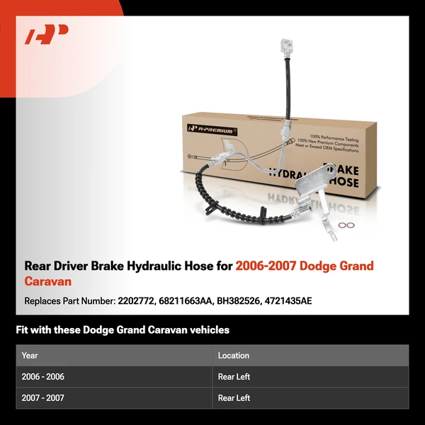 Rear Driver Brake Hydraulic Hose for 2006-2007 Dodge Grand Caravan