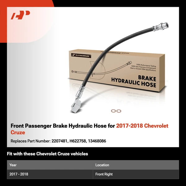 Front Passenger Brake Hydraulic Hose for 2017-2018 Chevrolet Cruze