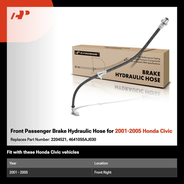 Front Passenger Brake Hydraulic Hose for 2001-2005 Honda Civic