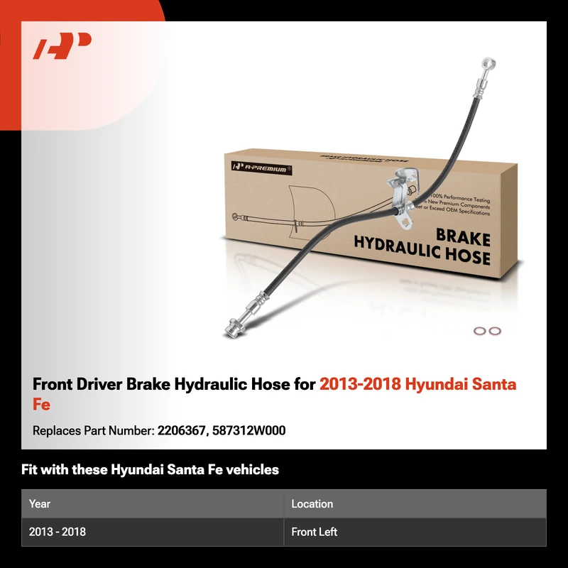 Front Driver Brake Hydraulic Hose for 2013-2018 Hyundai Santa Fe