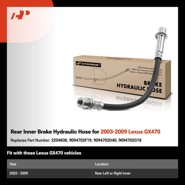 Rear Inner Brake Hydraulic Hose for 2003-2009 Lexus GX470