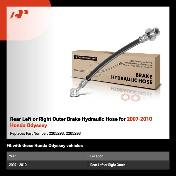 Rear Left or Right Outer Brake Hydraulic Hose for 2007-2010 Honda Odyssey