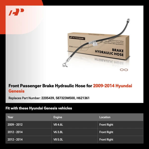 Front Passenger Brake Hydraulic Hose for 2009-2014 Hyundai Genesis