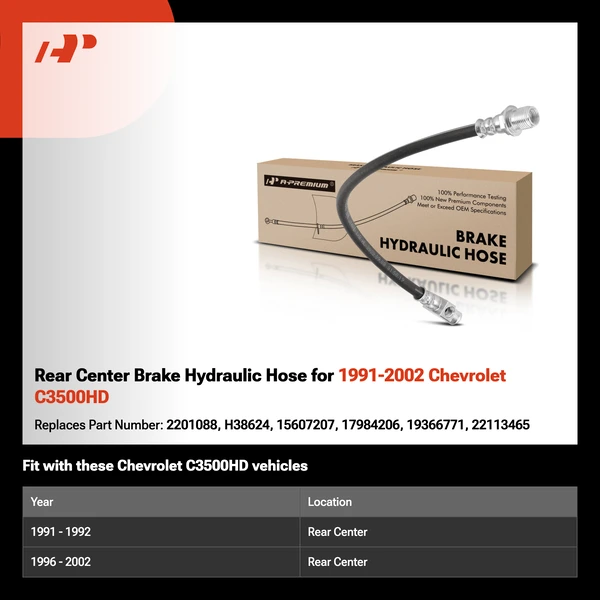 Rear Center Brake Hydraulic Hose for 1991-2002 Chevrolet C3500HD