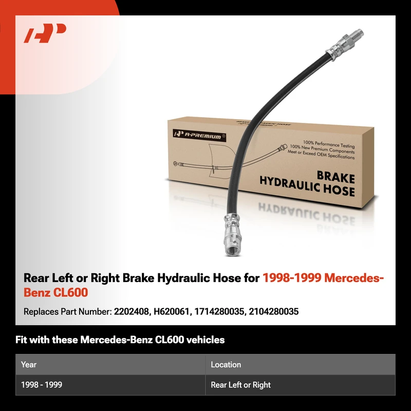 Rear Left or Right Brake Hydraulic Hose for 1998-1999 Mercedes-Benz CL600
