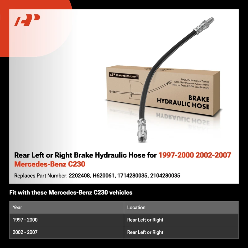 Rear Left or Right Brake Hydraulic Hose for 1997-2000 2002-2007 Mercedes-Benz C230