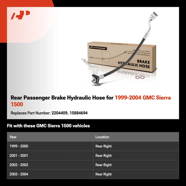 Rear Passenger Brake Hydraulic Hose for 1999-2004 GMC Sierra 1500