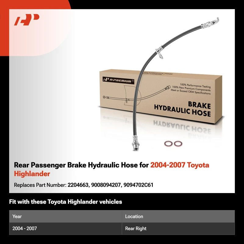 Rear Passenger Brake Hydraulic Hose for 2004-2007 Toyota Highlander