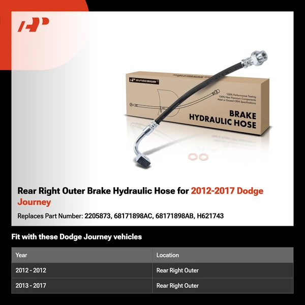 Rear Right Outer Brake Hydraulic Hose for 2012-2017 Dodge Journey