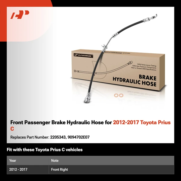 Front Passenger Brake Hydraulic Hose for 2012-2017 Toyota Prius C