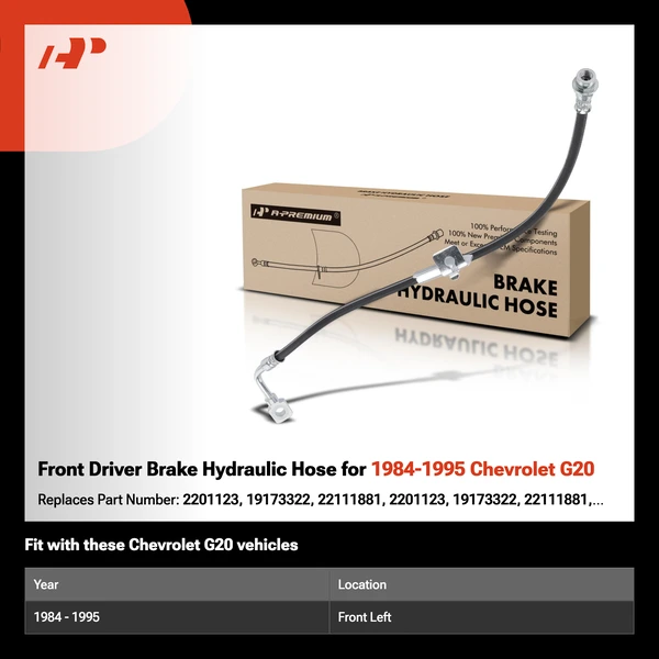 Front Driver Brake Hydraulic Hose for 1984-1995 Chevrolet G20