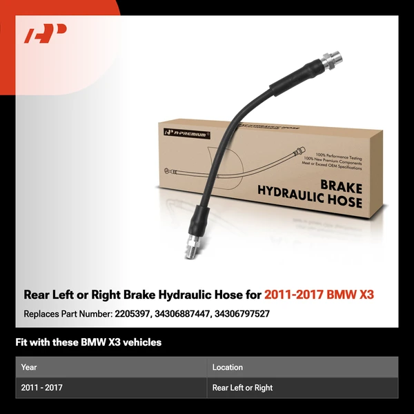 Rear Left or Right Brake Hydraulic Hose for 2011-2017 BMW X3