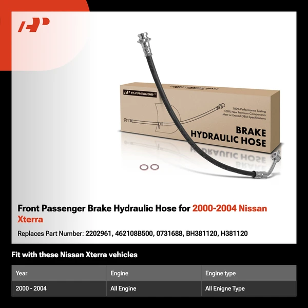 Front Passenger Brake Hydraulic Hose for 2000-2004 Nissan Xterra