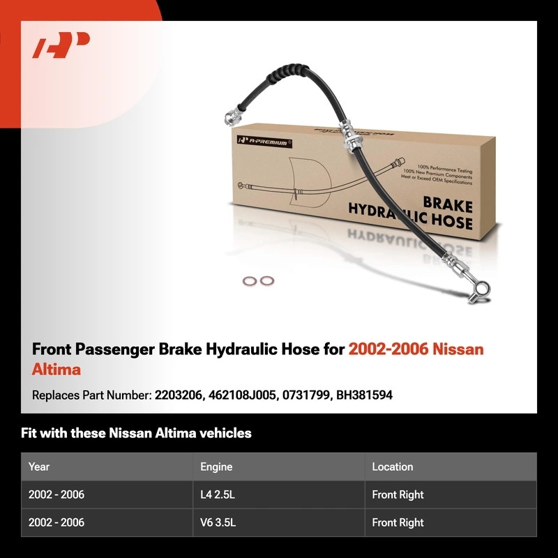 Front Passenger Brake Hydraulic Hose for 2002-2006 Nissan Altima