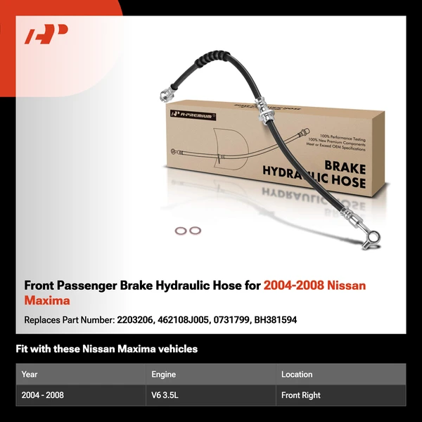 Front Passenger Brake Hydraulic Hose for 2004-2008 Nissan Maxima