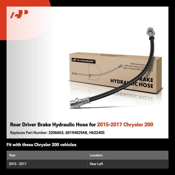 Rear Driver Brake Hydraulic Hose for 2015-2017 Chrysler 200