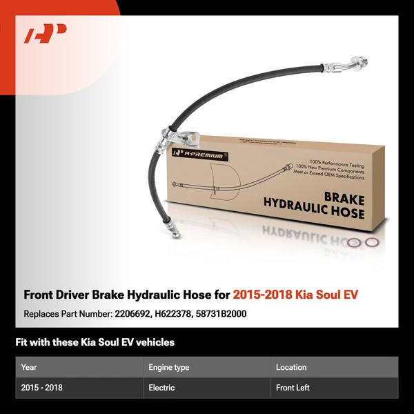 Front Driver Brake Hydraulic Hose for 2015-2018 Kia Soul EV