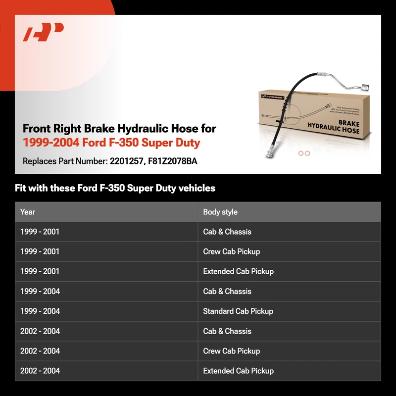 Front Right Brake Hydraulic Hose for 1999-2004 Ford F-350 Super Duty