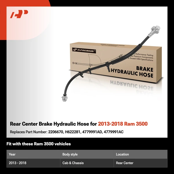 Rear Center Brake Hydraulic Hose for 2013-2018 Ram 3500