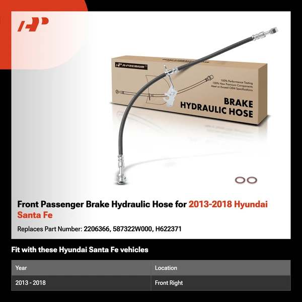 Front Passenger Brake Hydraulic Hose for 2013-2018 Hyundai Santa Fe