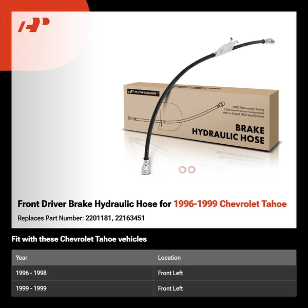 Front Driver Brake Hydraulic Hose for 1996-1999 Chevrolet Tahoe
