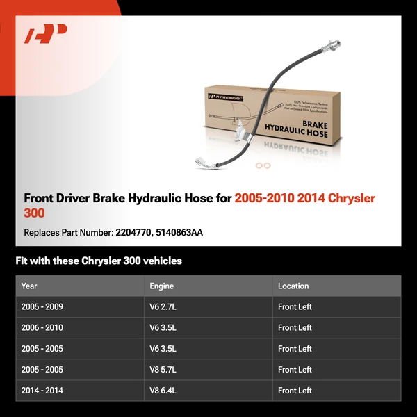 Front Driver Brake Hydraulic Hose for 2005-2010 2014 Chrysler 300