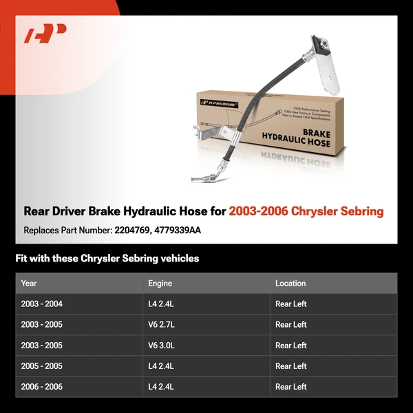Rear Driver Brake Hydraulic Hose for 2003-2006 Chrysler Sebring