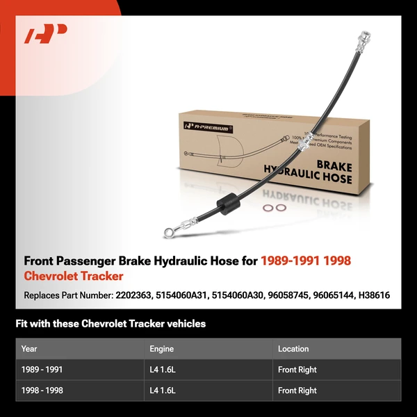 Front Passenger Brake Hydraulic Hose for 1989-1991 1998 Chevrolet Tracker