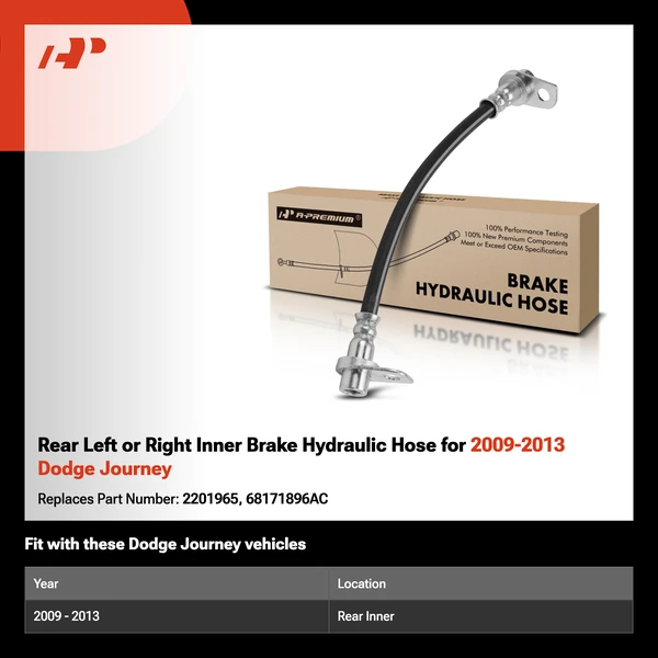 Rear Left or Right Inner Brake Hydraulic Hose for 2009-2013 Dodge Journey