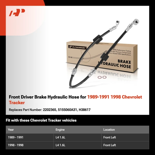 Front Driver Brake Hydraulic Hose for 1989-1991 1998 Chevrolet Tracker