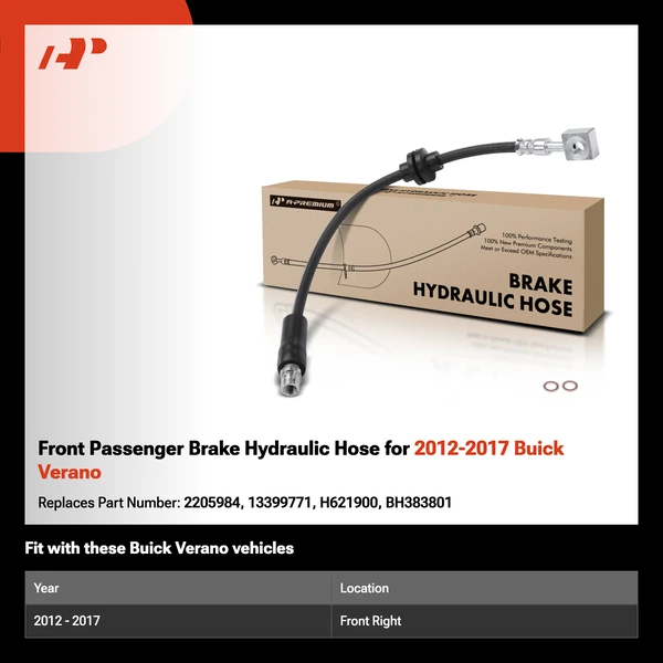 Front Passenger Brake Hydraulic Hose for 2012-2017 Buick Verano