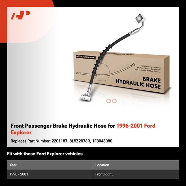 Front Passenger Brake Hydraulic Hose for 1996-2001 Ford Explorer