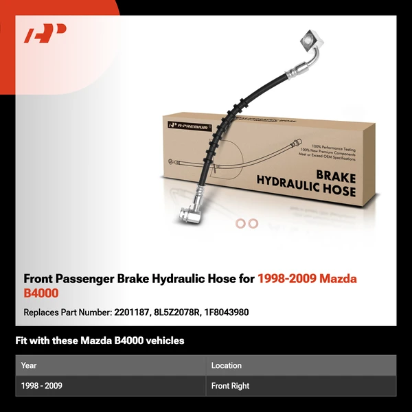 Front Passenger Brake Hydraulic Hose for 1998-2009 Mazda B4000