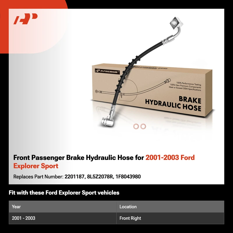 Front Passenger Brake Hydraulic Hose for 2001-2003 Ford Explorer Sport