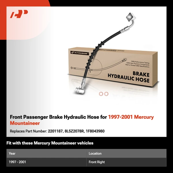 Front Passenger Brake Hydraulic Hose for 1997-2001 Mercury Mountaineer